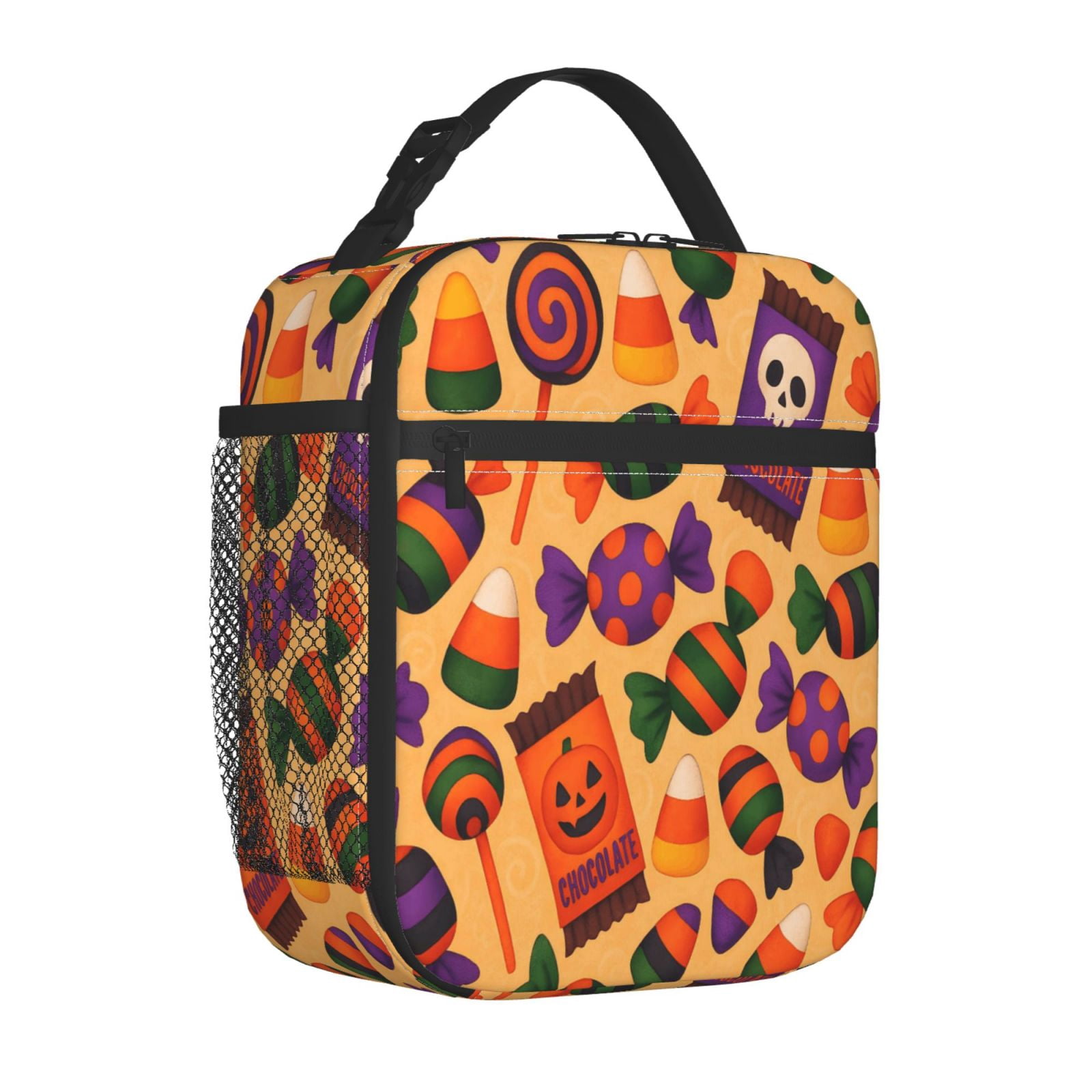 Lunch Bag For Women Men Insulated Portable Lunch Box Bento Box Office Picnic Travel Cooler Bag Halloween Candy Pattern