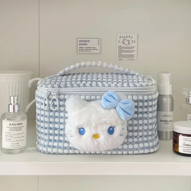 Bolsa de cosméticos de gran capacidad con diseño de Hello Kitty en tres dimensiones para guardar artículos de tocador y de viaje