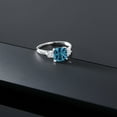 thumbnail image 6 of Gem Stone King 10K White Gold London Blue Topaz and White Moissanite 3-Stone Engagement Ring for Women | 2.11 Cttw | Cushion 7MM | Three Stone Wedding Anniversary Promise Ring (Size 7), 6 of 6