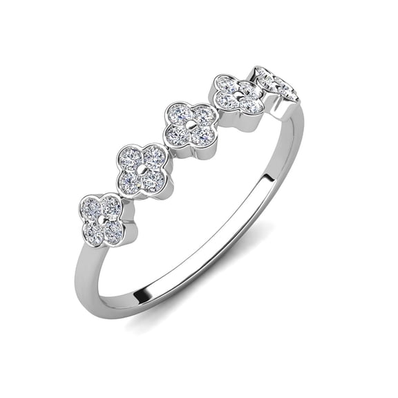 Cate & Chloe Linda 18k White Gold Plated Clover Flower Ring with Swarovski Crystals, Gift for Women