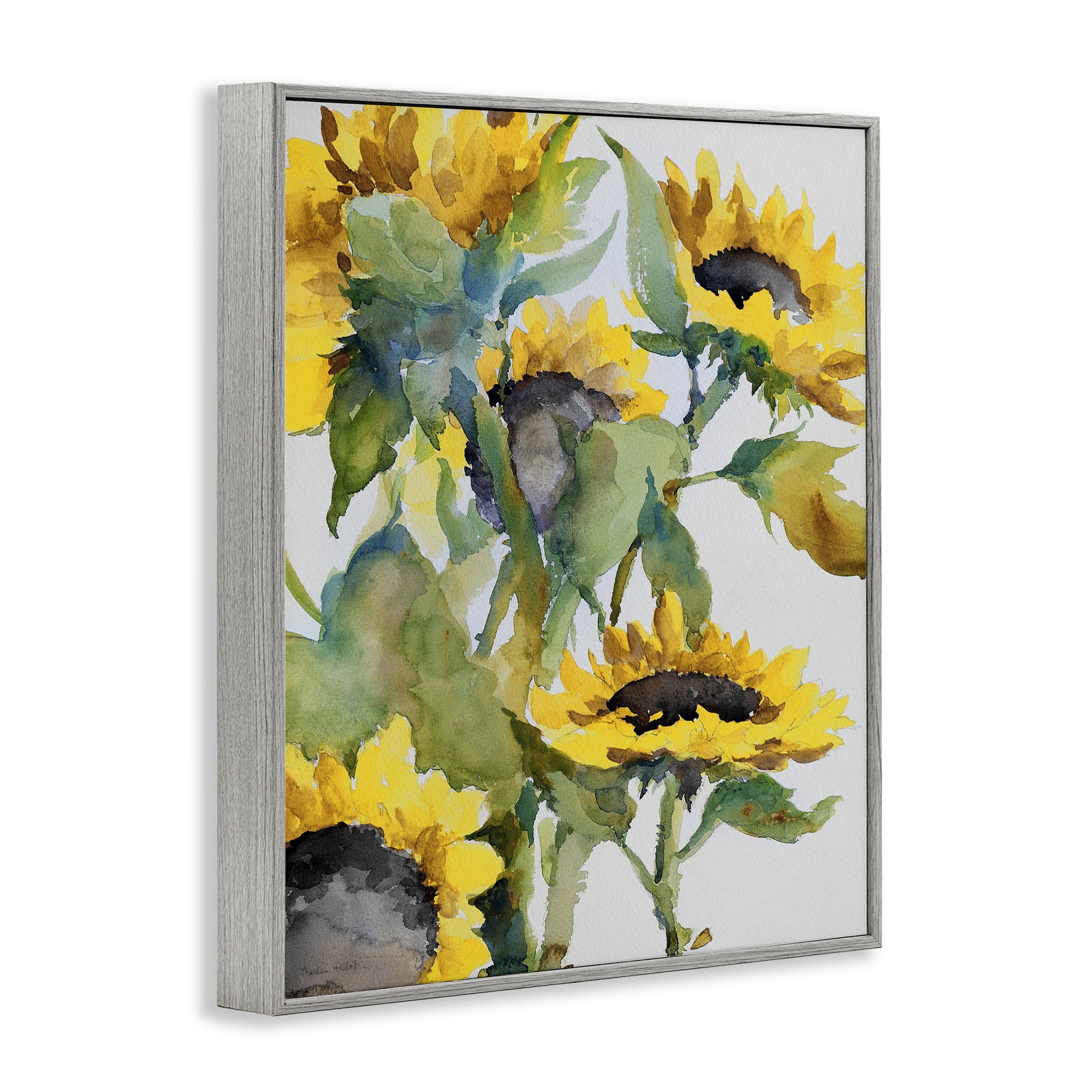 Stupell Industries Bright Blooming Sunflowers Botanical & Floral Painting Gray Framed Art Print Wall Art, 11 x 14