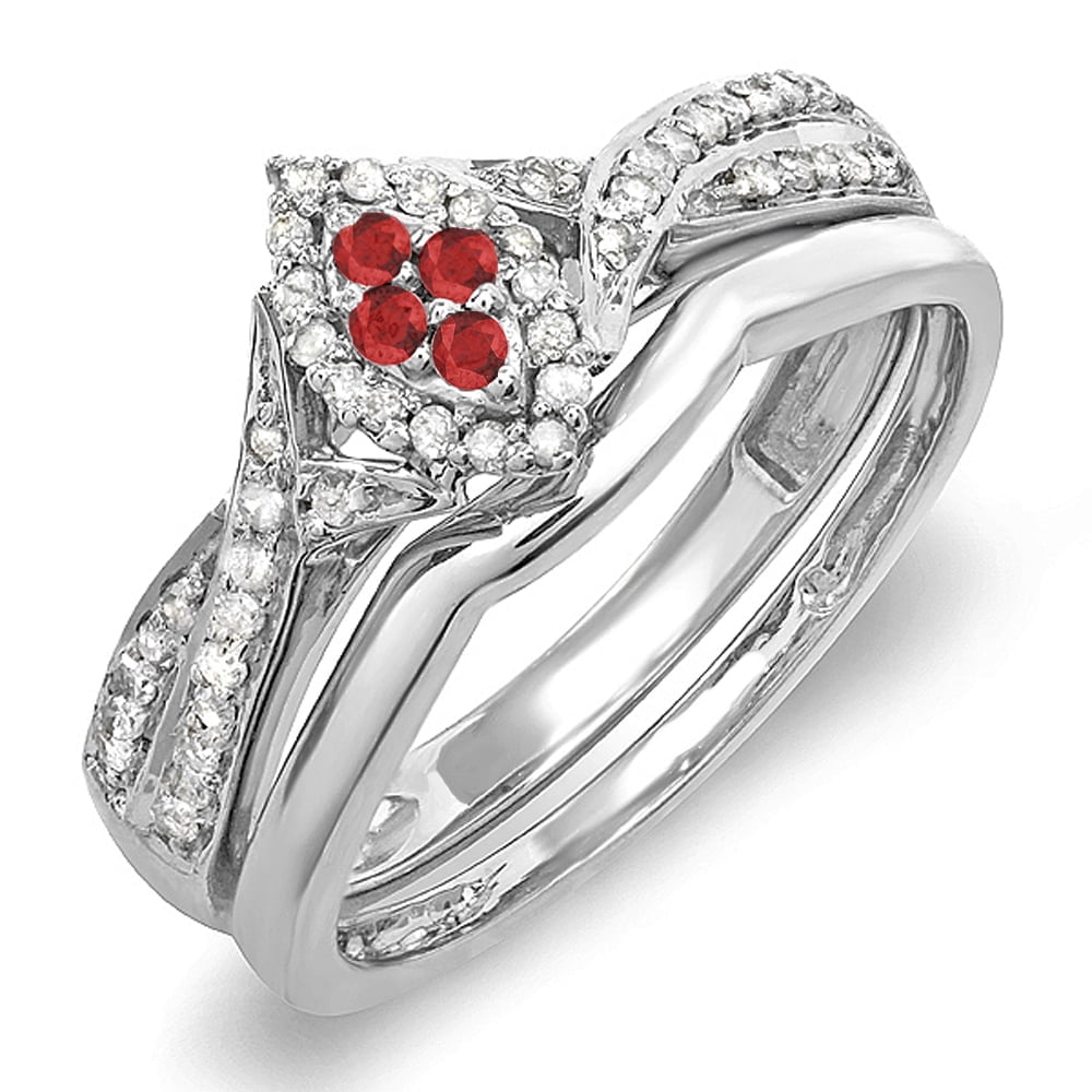 Dazzlingrock Collection Sterling Silver Ruby & White Diamond Marquise Shape Ring Set, Size 7