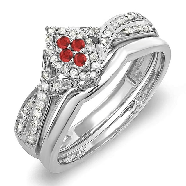 Dazzlingrock Collection Sterling Silver Ruby & White Diamond Marquise Shape Ring Set, Size 7