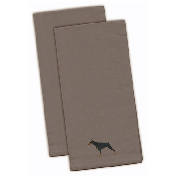 Doberman Pinscher Gray Embroidered Towel Set of 2