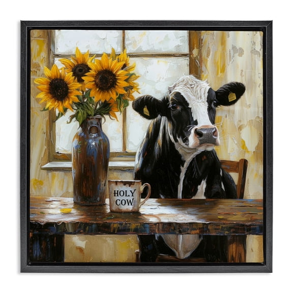 Stupell Industries Holy Cow Rustic Farm Table Black Framed Floater Canvas Wall Art, design by Tina LeCour