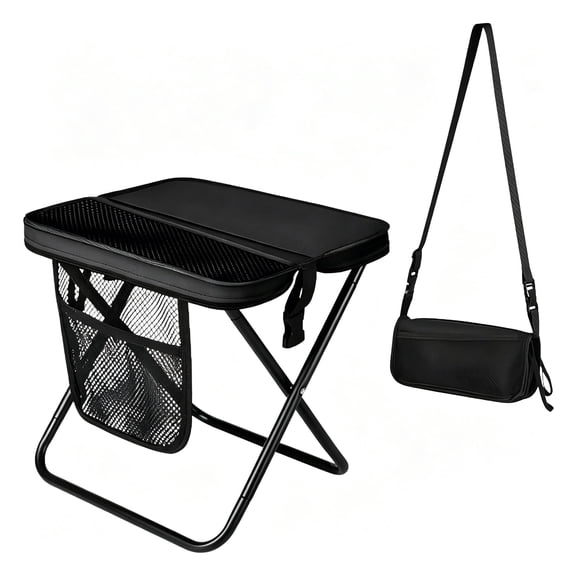Mini Saisi Foldable Backpack Stool, 3 Storage Pockets, 300 lbs Weight Capacity Portable Camping Hiking Outdoor Fishing Chair Stool Black