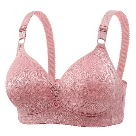 Bras for Women Plus Size Embroidery Lace Full Coverage Wireless Push Up Non Padded Everyday Minimizer Bra Pink 1 44 B