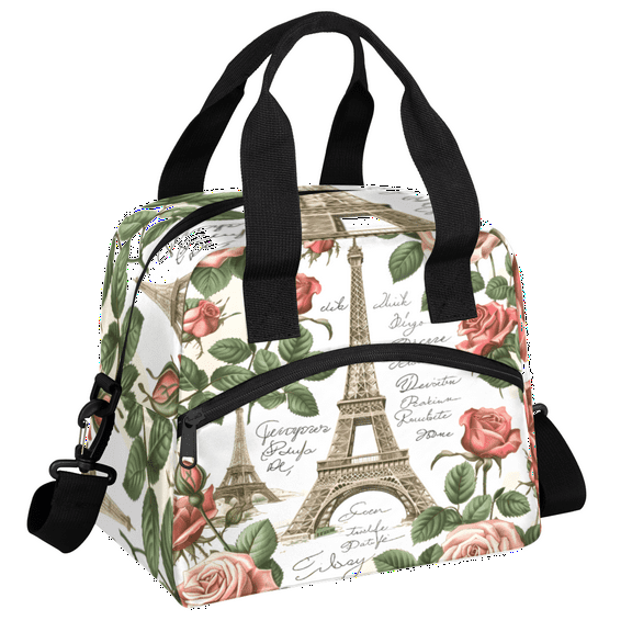 Herdesigns Paris Theme Insulated Lunch Bag for Women Men Adults Large Reusable Lunch Box Eiffel Tower Leakproof Cooler Tote Bags with Adjustable Shoulder Strap