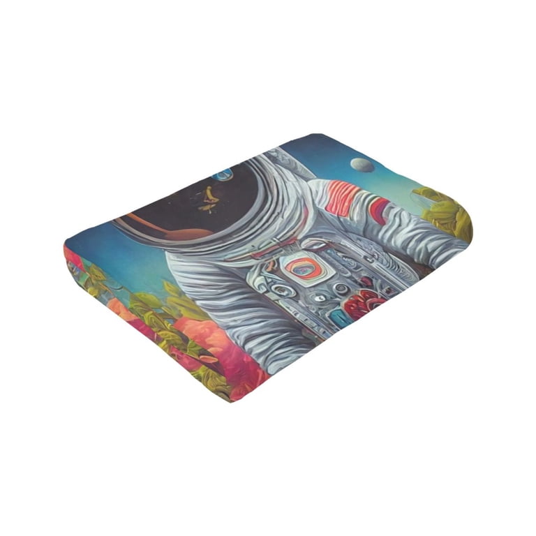 Flower Planet Astronaut Blanket, Fluffy Soft Cozy Blanket Flannel