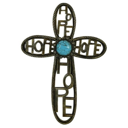 - Pine Ridge Western Hope Wall Hanging Cross Turquoise Heart Centerpiece by Beautifully Hand Painted - Rustic Art Cross Home Decor