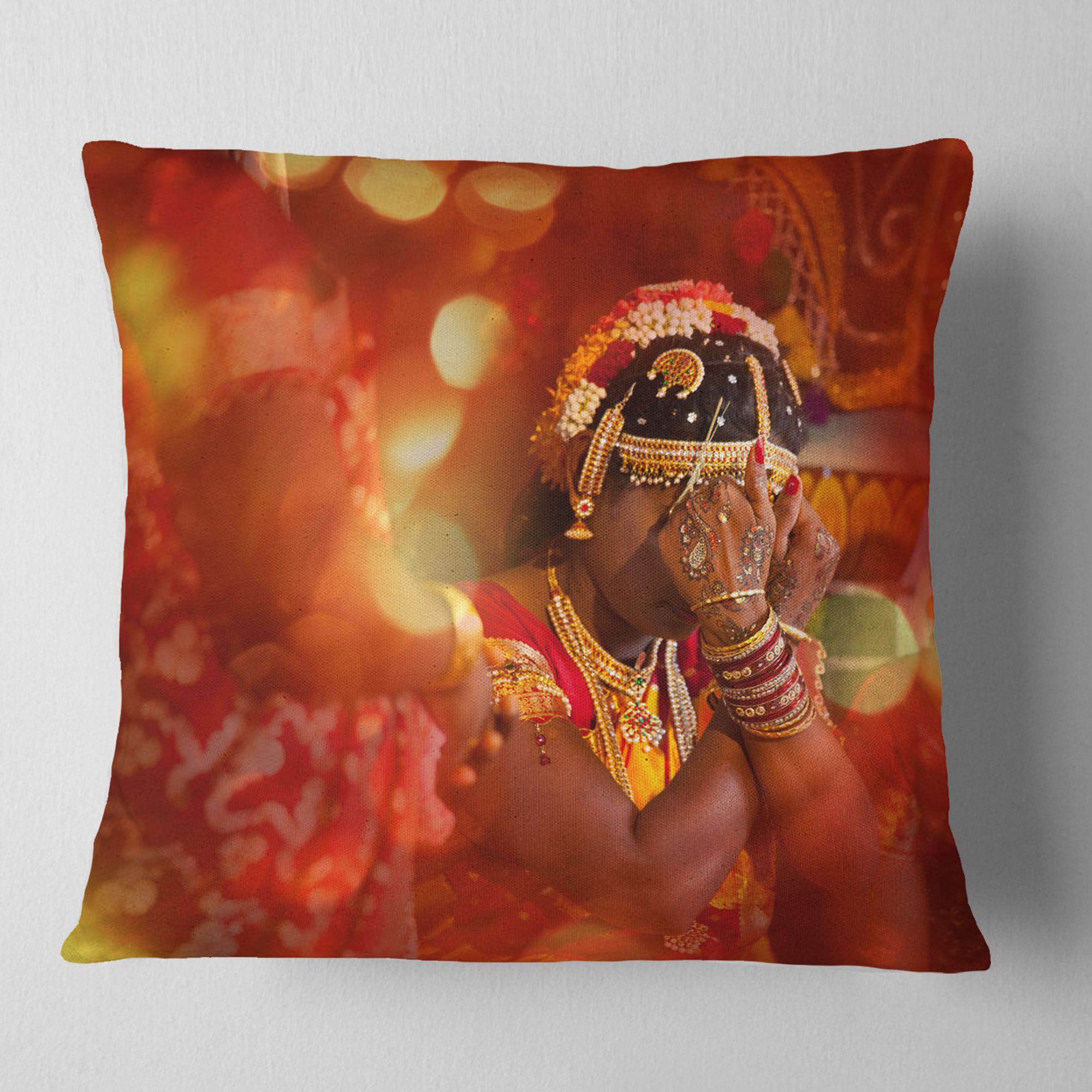 Designart Bride in Typical Hindu Wedding - Modern Portrait Throw Pillow - 18x18
