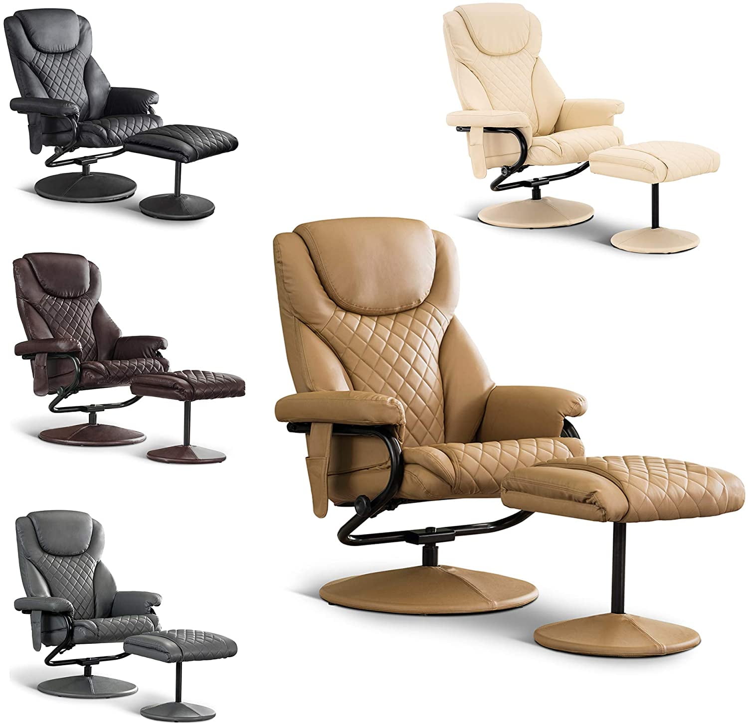MCombo Massage Recliner Chair with Ottoman for Living Room, Swivel Recling Chair Faux Leather, 4901  (Cream White)
