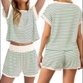 thumbnail image 2 of Conjunto de 2 Piezas de Verano para Mujer, Camiseta de Corta A Rayas y Pantalones Cortos, Conjunto A Juego, Verde , Talla M, 2 of 6