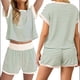 thumbnail image 2 of Conjunto de 2 Piezas de Verano para Mujer, Camiseta de Corta A Rayas y Pantalones Cortos, Conjunto A Juego, Verde , Talla M, 2 of 6