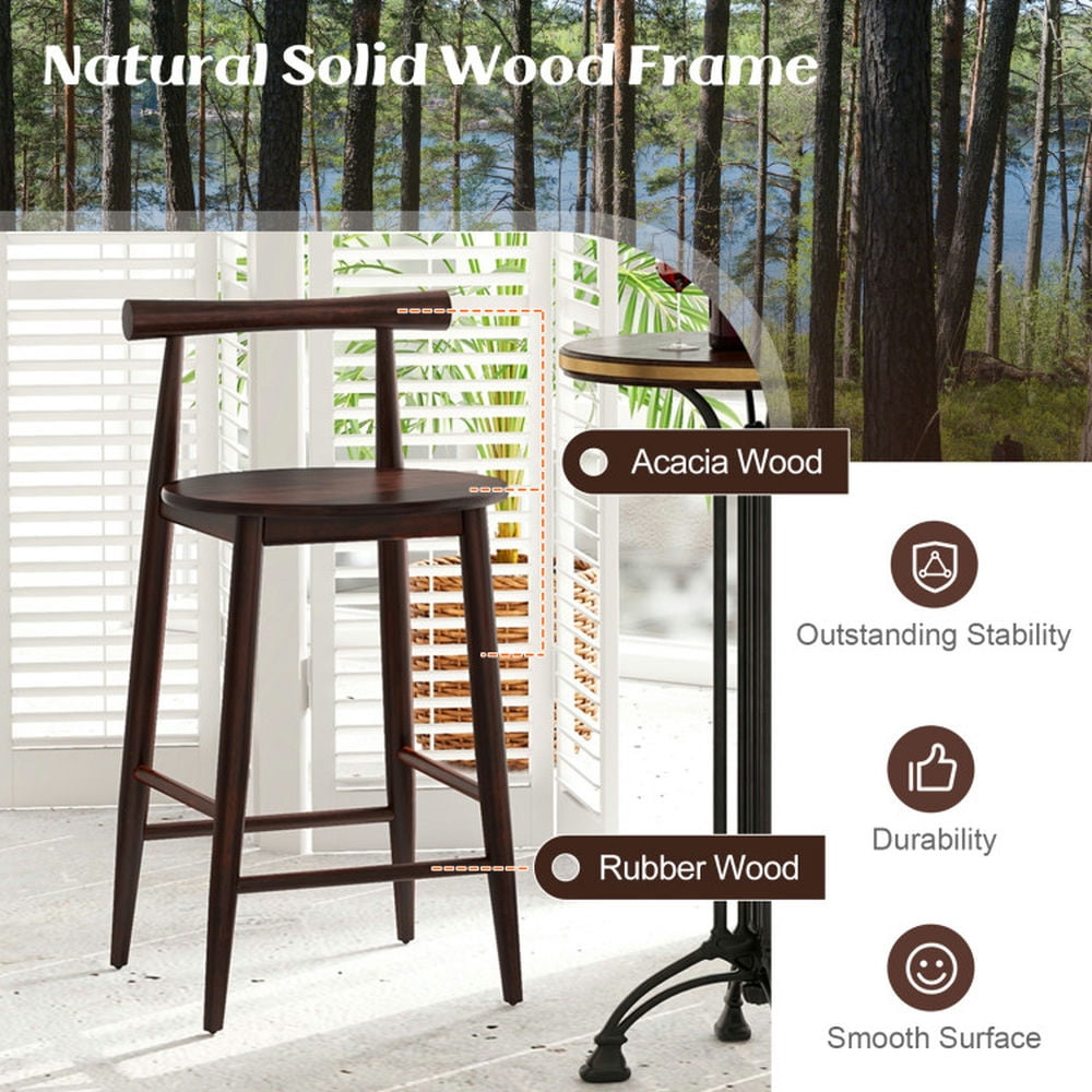 Demi Bonn Counter Height Bar Chair Set with Acacia Wood Frame and Supporting Legs, Modern Kitchen Dining Chair, Brown