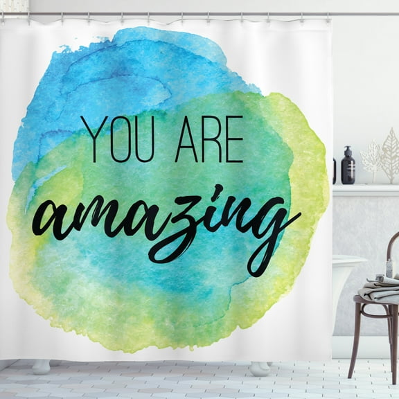 Ambesonne Saying Shower Curtain, Inspiratonal Watercolor, 69"Wx75"L, Sky Blue Green