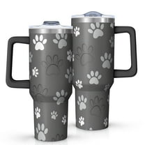 OBREWU Grey Dog Paw Footprint Tumbler with Handle and Lid,Grey Dog Paw Footprint 40oz Double Wall Vacuum Insulated Tumbler,Cups Gift for Women and Men
