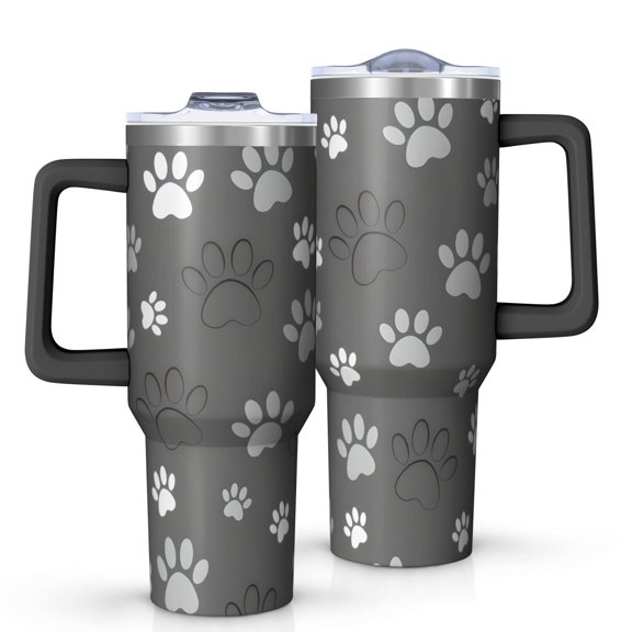 OBREWU Grey Dog Paw Footprint Tumbler with Handle and Lid,Grey Dog Paw Footprint 40oz Double Wall Vacuum Insulated Tumbler,Cups Gift for Women and Men