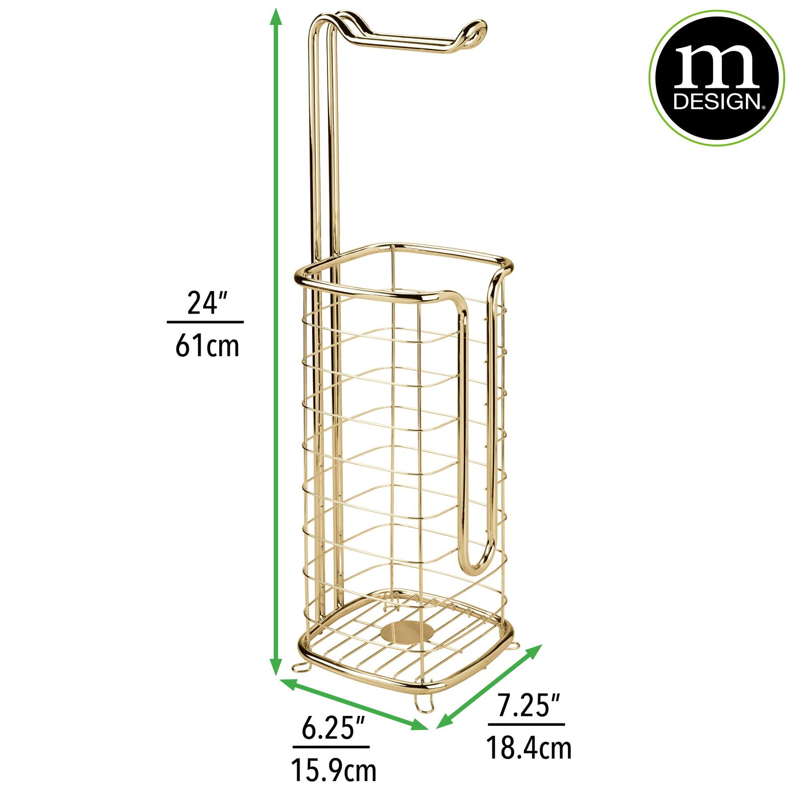 mDesign Metal Free Standing Toilet Paper Holder Stand and Dispenser, with  Storage for 3 Spare Rolls - for Bathrooms/Powder Rooms - Holds Mega Rolls -  Soft Brass