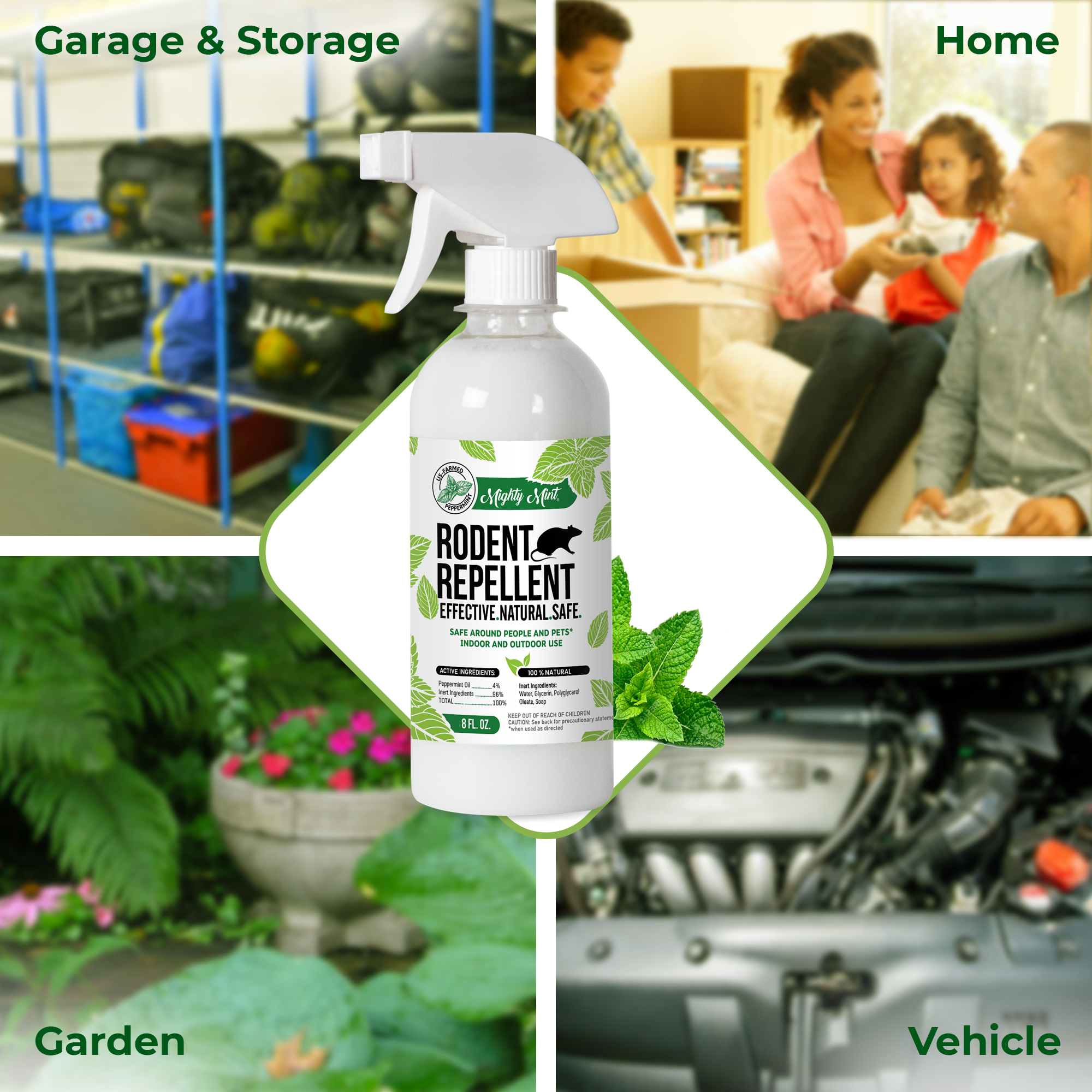 Mighty Mint 8oz Peppermint Oil Rodent Repellent Spray - 2 Pack