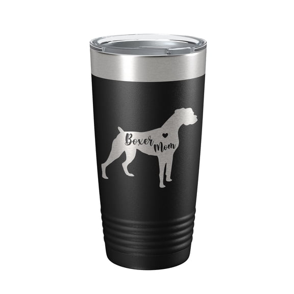 Boxer Mom Tumbler Dog Travel Mug Gift Insulated Laser Engraved Coffee Cup 20 oz Black