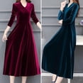 thumbnail image 2 of Vestido Midi de fiesta Vintage para mujer, Vestido de manga larga de terciopelo negro burdeos, 3XL, 4XL, 5XL, 6XL, 2024, 2 of 5