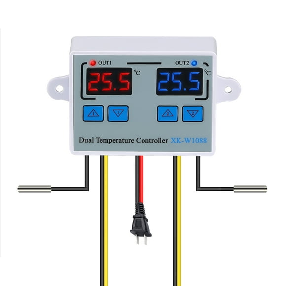 Abody 110- Régulateur de Température Numérique Double Conduit Régulateur Thermostat Celsius Chauffage Contrôle de la Température de Refroidissement avec Sondes Étanches pour Refroidisseur Aquarium