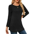 thumbnail image 2 of JYLFC Fall Long Pullover Sweater Long Sleeve Tunic Tops Loose Fit Lightweight Crew Neck Sweatshirt Black XL, 2 of 5