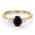 thumbnail image 3 of Gem Stone King 10K Yellow Gold Black Onyx and White Moissanite Engagement Ring for Women | 1.02 Cttw | Oval 7X5MM | Gemstone December Birthstone | Size 7, 3 of 7