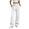 thumbnail image 4 of Sweatpants for Women Wide Leg Fall Lounge Sweat Pants with Pockets Drawstring Elastic Trendy Side Tie, 4 of 7