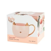 Pinky Up Chloe Cat Ceramic Coffee Mug, for Tea, Milk, or Matcha, 12oz, Pink