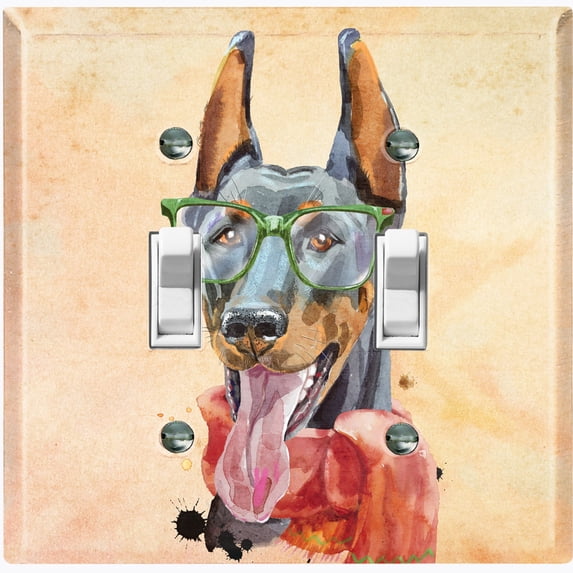 Metal Light Switch Plate Cover Cute Doberman Hipster Outfit Beige DOG022