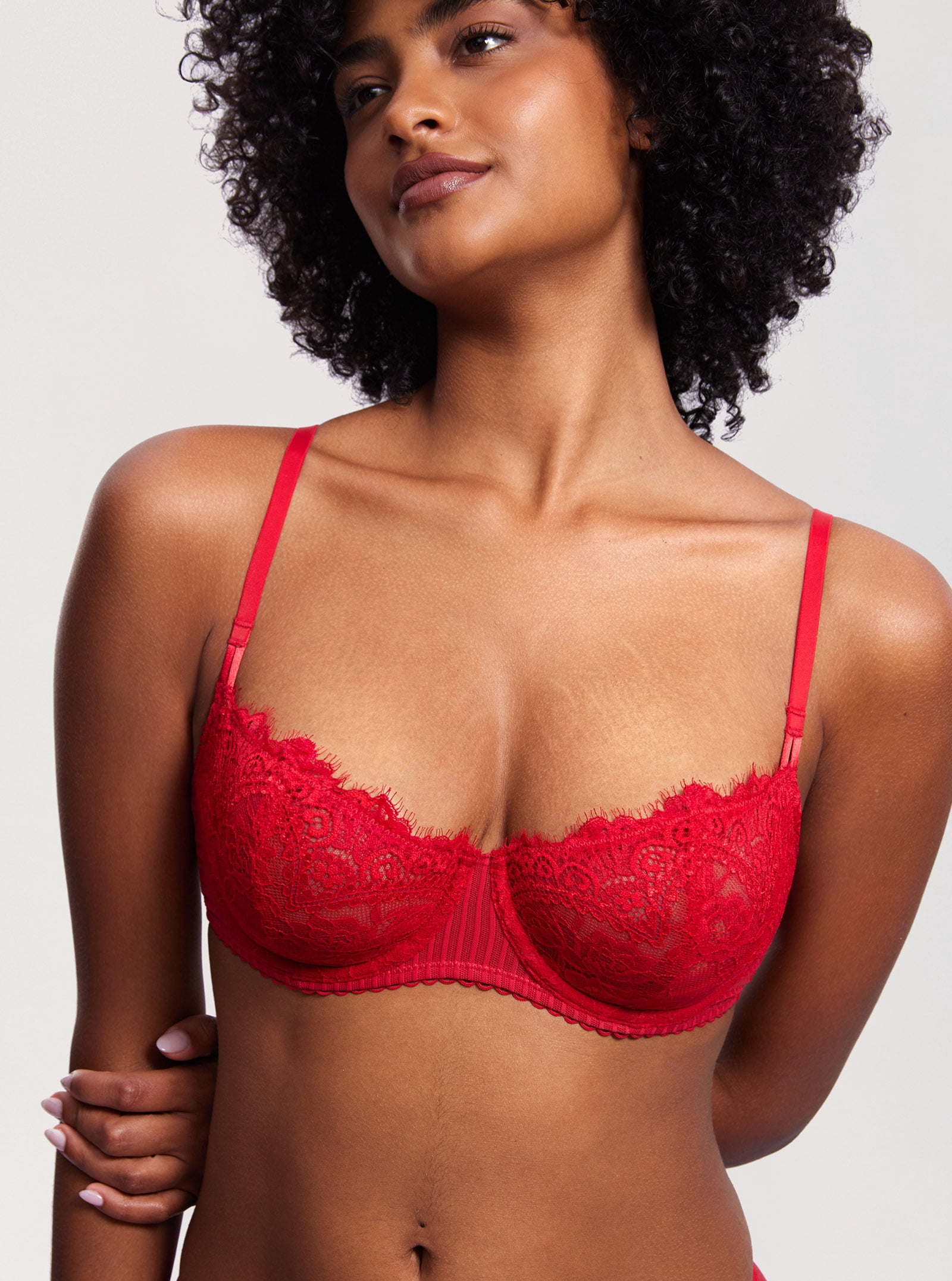 Women's Sexy Lace Push Up Plus Size Bra Sheer Balconette Underwire Unlined
