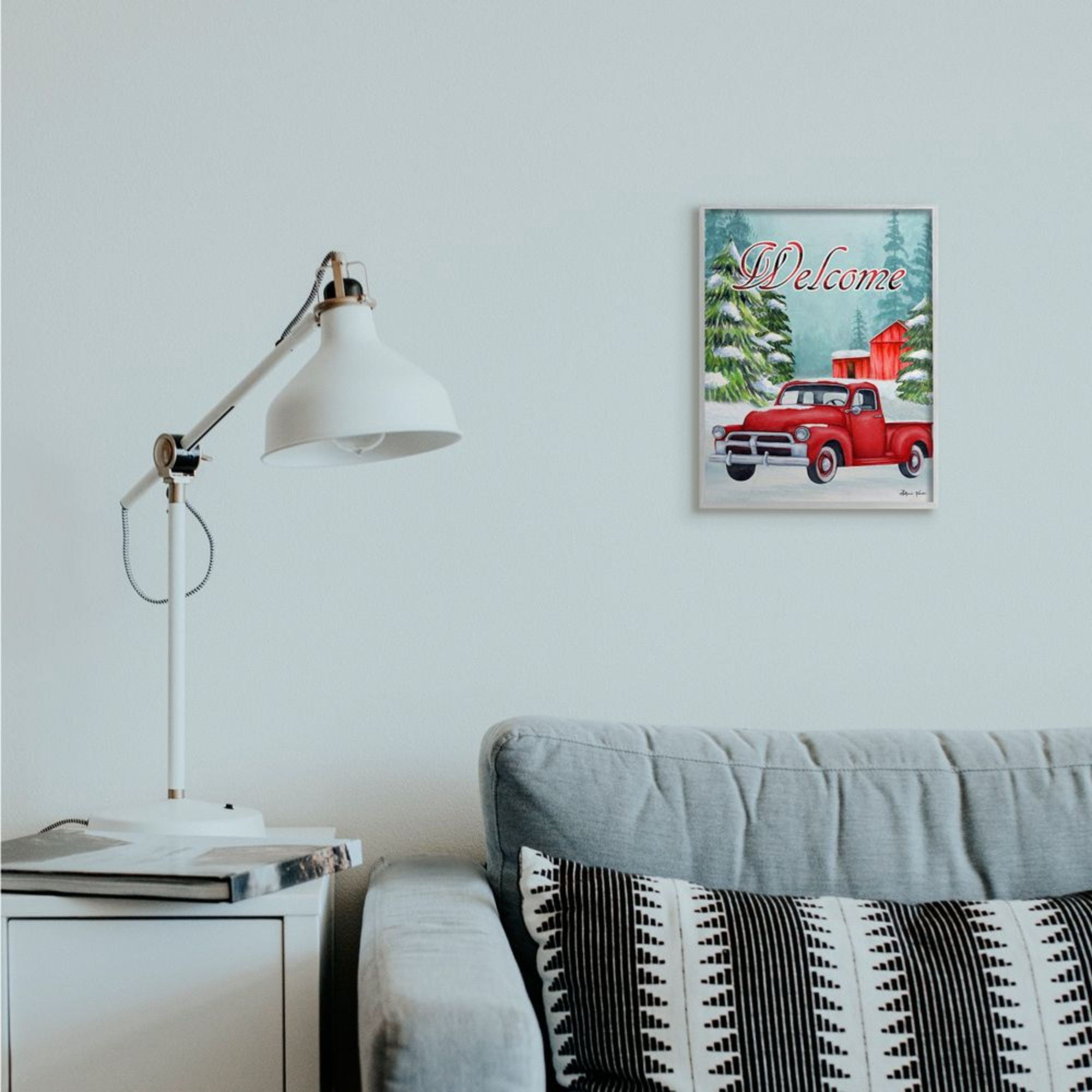 Stupell Indtries Winter Welcome Sign Red Truck Snow Barn Design by Sheri Hart