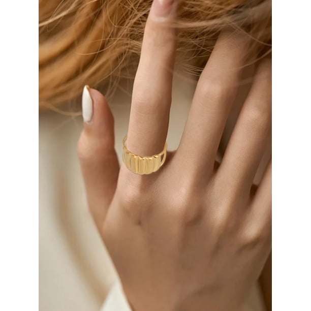 Anillo de acero inoxidable con diseño geométrico y rayas verticales anchas, dorado, para mujer, joyería personalizada, 13,5 mm