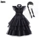 thumbnail image 1 of Disfraz de Halloween para niños y niñas, disfraz elegante de Merlina Adams, vestido tutú de capas góticas con cinturón, Cosplay de fiesta de cumpleaños elegante, 1 of 5
