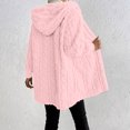thumbnail image 4 of Women's Hooded Cardigan Jacket Long Loose Open Front Fleece Coat Fall Winter Cable Knit Causal Jacket, M, 4 of 6