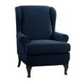 thumbnail image 2 of Enova Home 2 Piece Wingback Chair Slipcover Super Stretch Rhombus Jacquard Spandex Fabric Wingback/Wing Chair Slipcovers with T-Cushion Cover (Dark Blue), 2 of 5