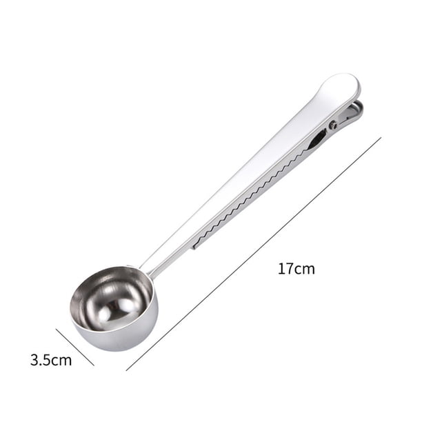 Cuchara medidora de café de acero inoxidable y clip de sellado para alimentos | Utensilio de cocina multifuncional | Escala graduada para hornear condimentos de leche en polvo | A prueba de