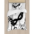 thumbnail image 3 of Mardi Gras Queen Size Duvet Cover Set, Classical Mask with Flowers Feathers Stylized Calligraphy Star Silhouettes, Decorative 3 Piece Bedding Set with 2 Pillow Shams, Black and White, by Ambesonne, 3 of 3