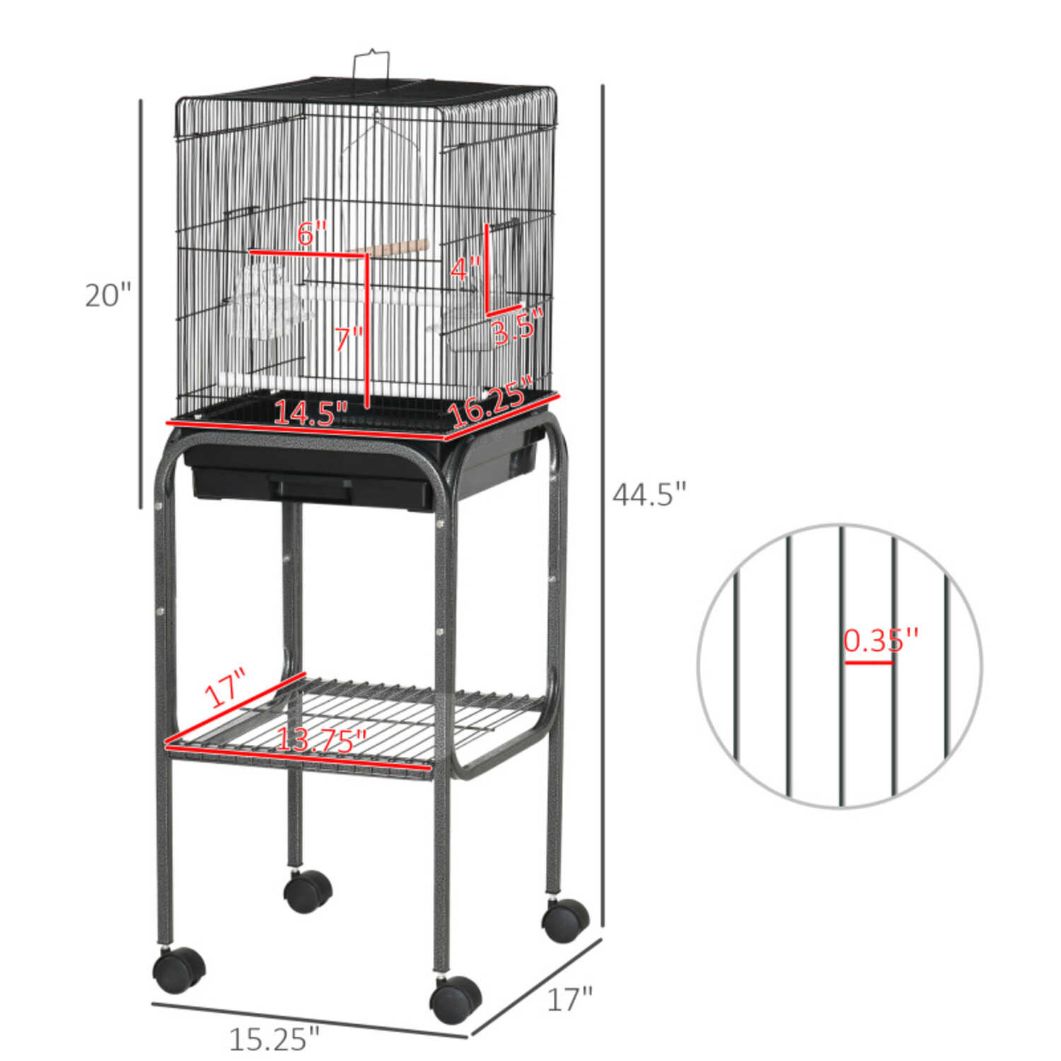 Indoor Metal Bird Cage with Stand  Wheels  Spacious Parrot Cage/Aviary for Small to Medium Birds Easy to Move  Clean