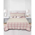 thumbnail image 2 of Quilt King Size Bedding Set, Retro Pink Reversible Summer Quilt 3 Pieces, Farmhouse Buffalo Plaid Vintage Beige Lightweight Bedspreads Coverlets with 2 Pillow Shams for All Seasons, 2 of 5