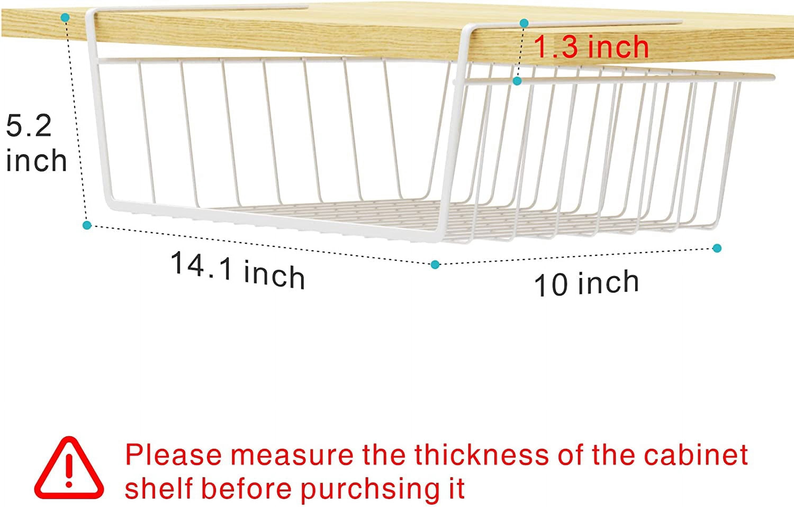 4 Pack White Under Shelf Wire Basket Hanging Storage Baskets, Under Cabinet Add-on Storage Racks Slide-in Baskets Organizer for Kitchen Pantry Desk Bookshelf