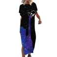 thumbnail image 2 of SMihono Robe Maxi Boho d'Été pour Femmes Grande Taille Robe Maxi pour Femmes Vacances à la Plage Décontractée Robe Longue Ample Manches Courtes Robes d'Été avec Fente Robe de Plage, 2 of 5