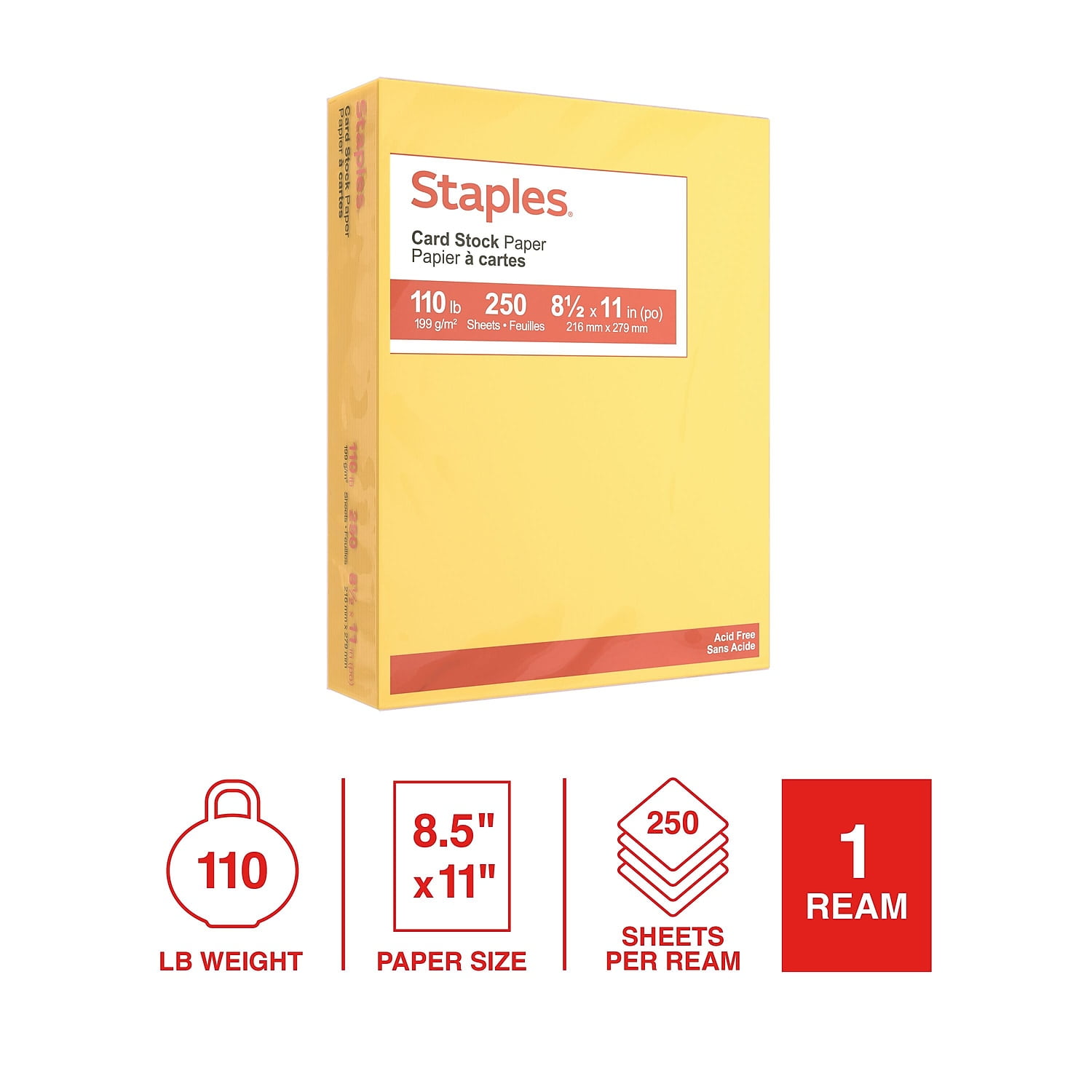MyOfficeInnovations Cardstock Paper 110 lbs 8.5" x 11" Canary 250/Pack (49704) 490889