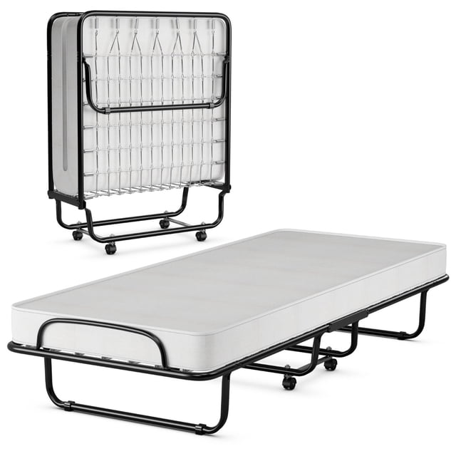 Cama Plegable Costway Con Colchón Espuma de Memoria Marco Metálico 4 Ruedas Individual
