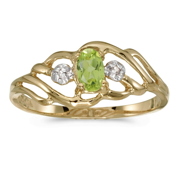 10k Yellow Gold Oval Peridot And Diamond Ring