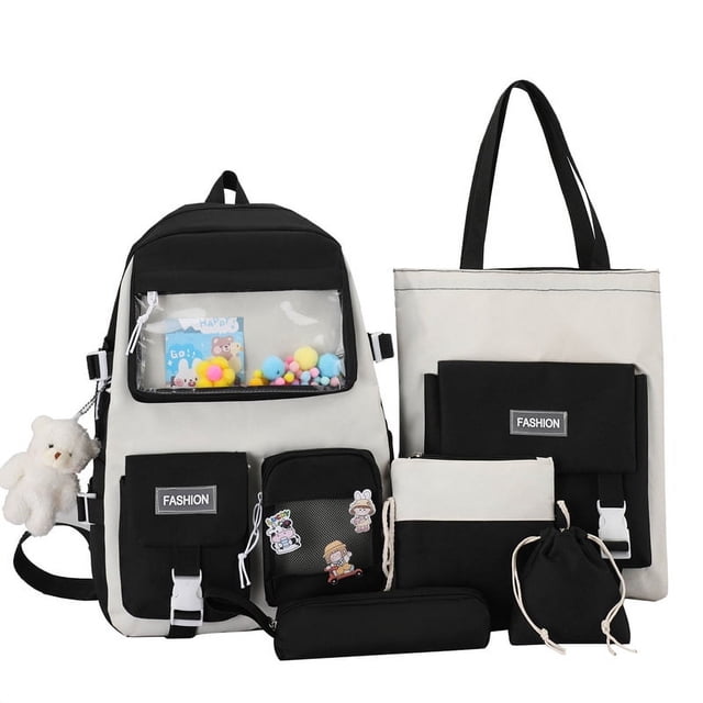 Mochila escolar de gran capacidad para estudiantes, mochila de lona de cuatro piezas de Harajuku, mochila ligera para estudiantes de secundaria y campus
