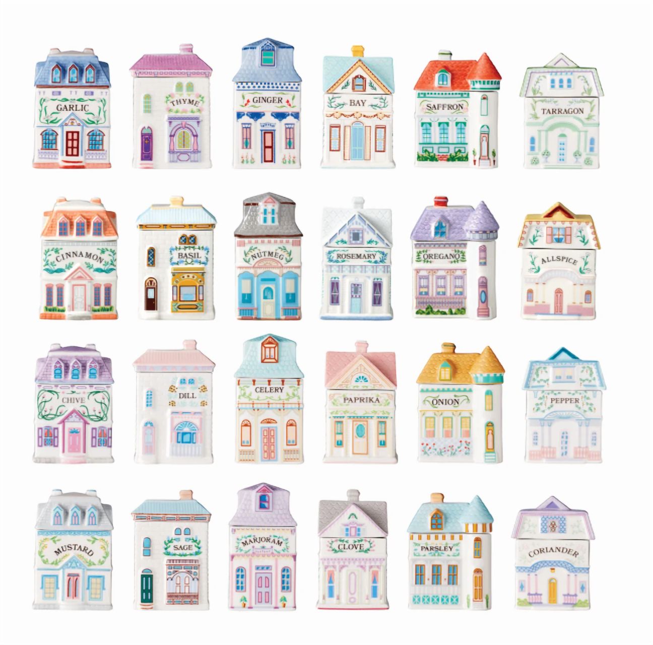 Lenox Spice Village 24-Piece Porcelain Spice Jar Set – Second Edition – Hand-Painted Collectible Jars with Airtight Lids – Vintage-Inspired Kitchen Decor – No Spices or Rack Included