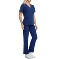 thumbnail image 2 of WULMLEO Womens Scrub Sets 2 Piece V Neck Soft Comfortable Scrubs Outfits Petite Short Sleeve Trendy Nursing Workwear Shirts and Joggers Stretch Spring Medical Nurse Uniform Navy L, 2 of 4